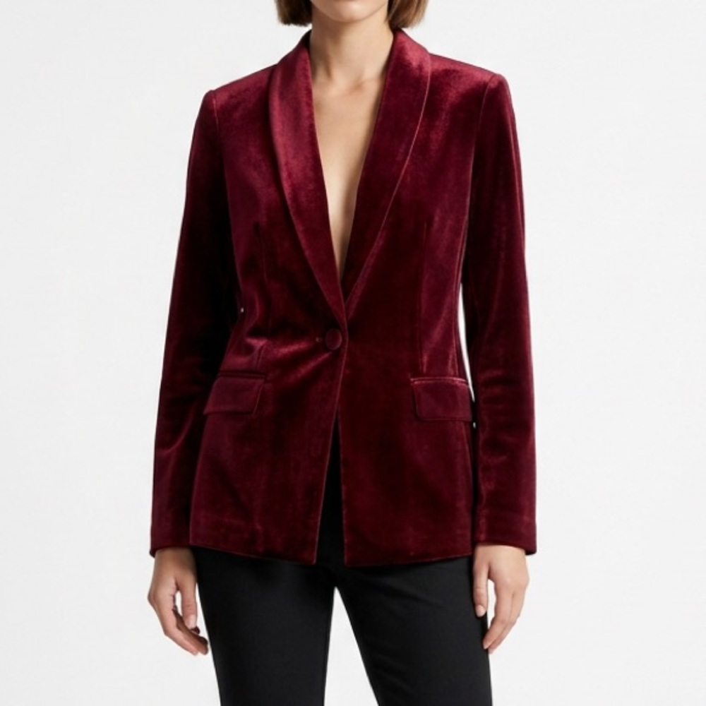 INC International Concepts Velvet Blazer in Deep Red